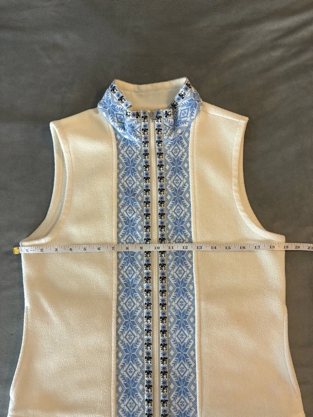 L.L. Bean Women's Cream Fleece Vest with Nordic Trim - Picture 6 of 7